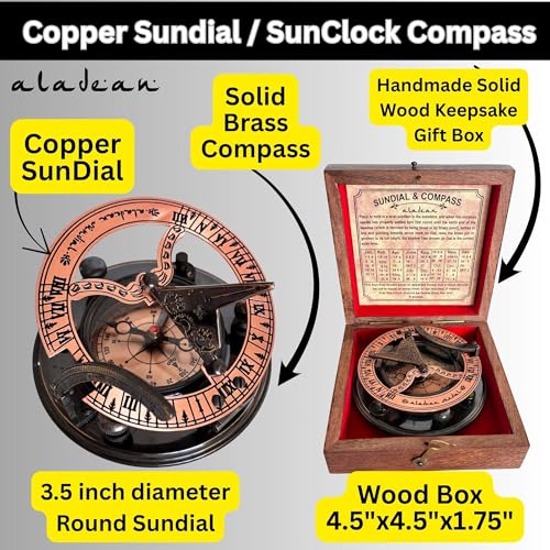 Antique Brass Sundial Compass with Wooden Box view 4