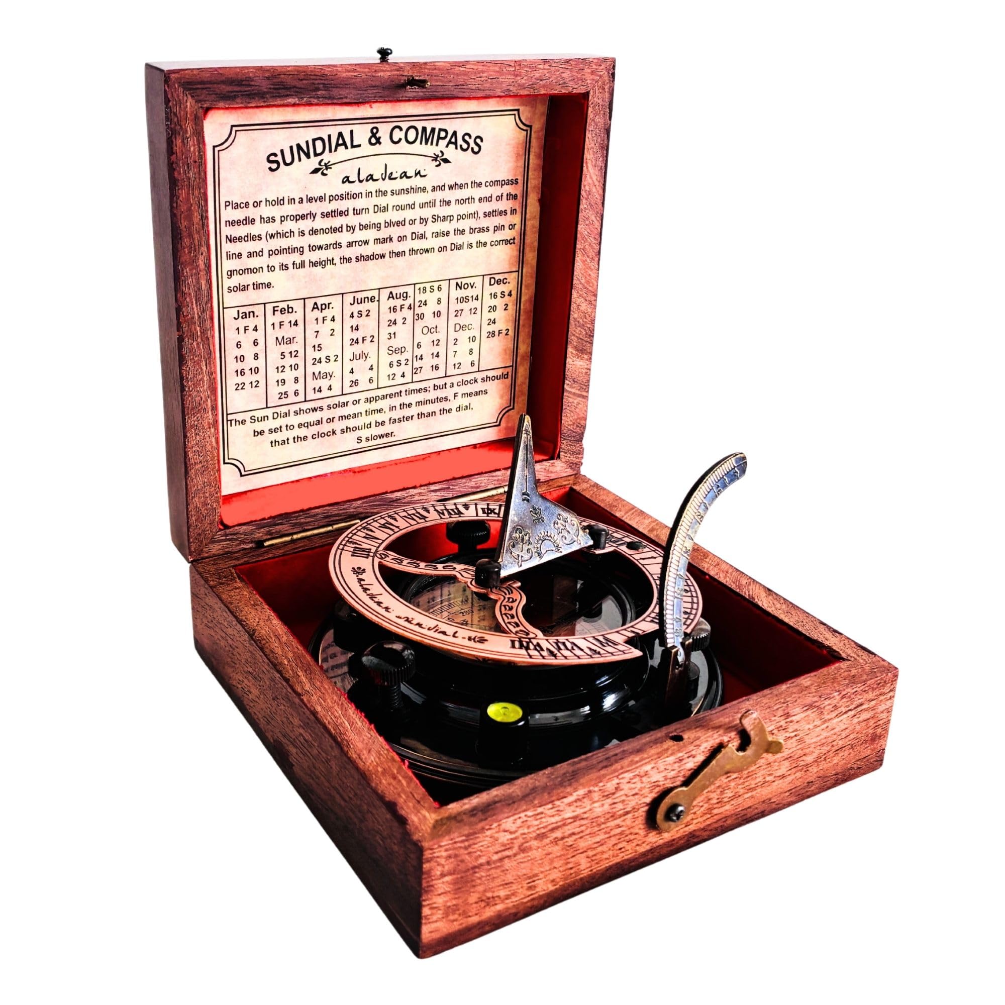 Antique Brass Sundial Compass with Wooden Box view 11