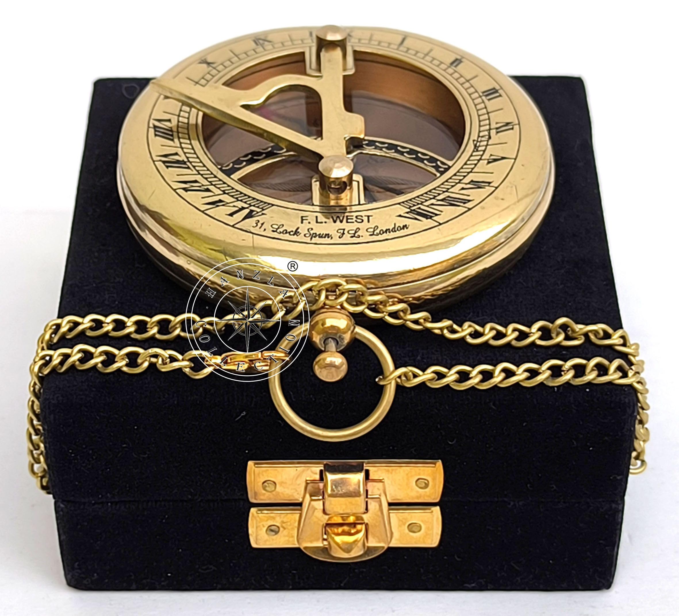 Antique Brass Sundial Compass with Velvet Box view 8