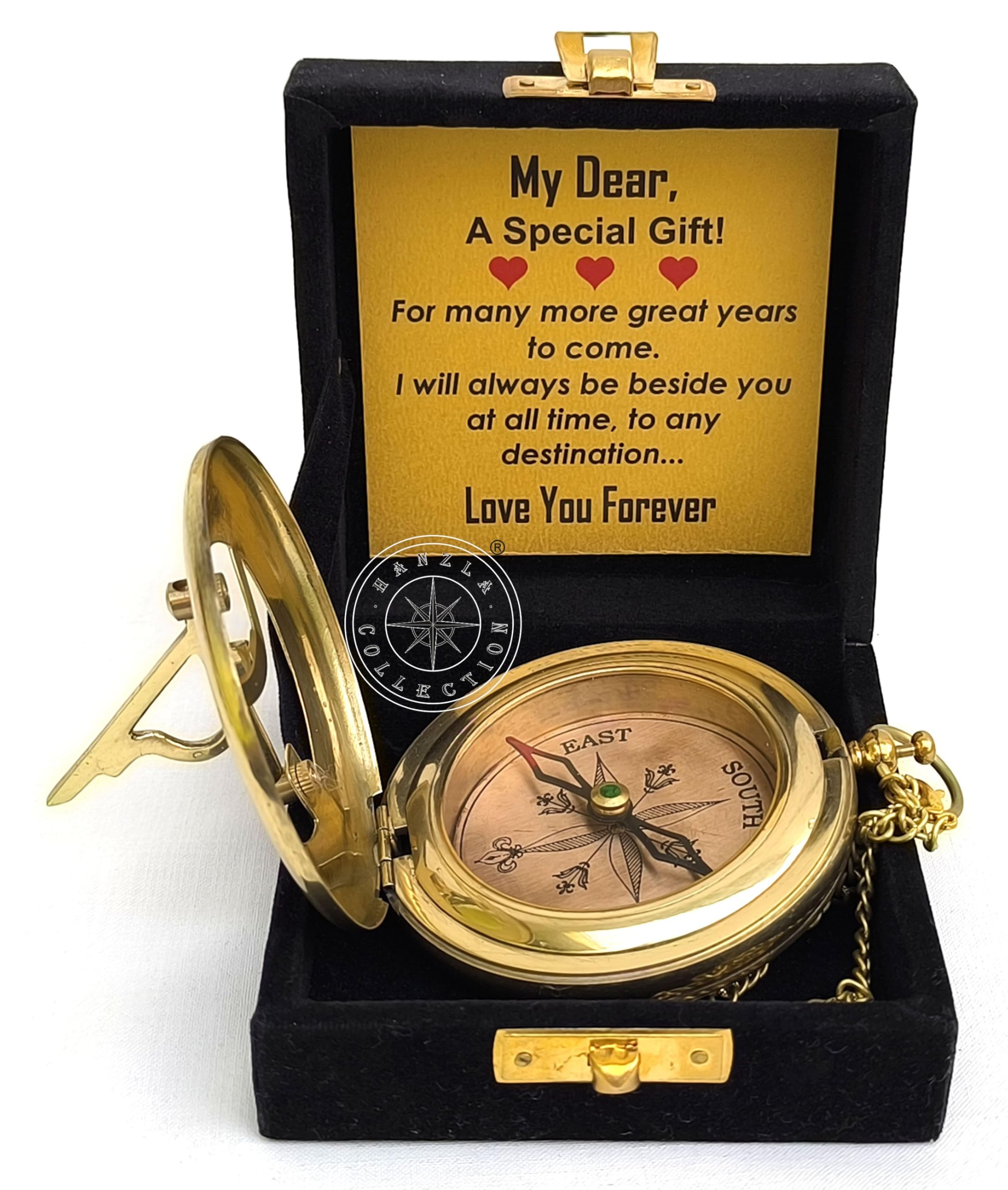 Antique Brass Sundial Compass with Velvet Box view 10