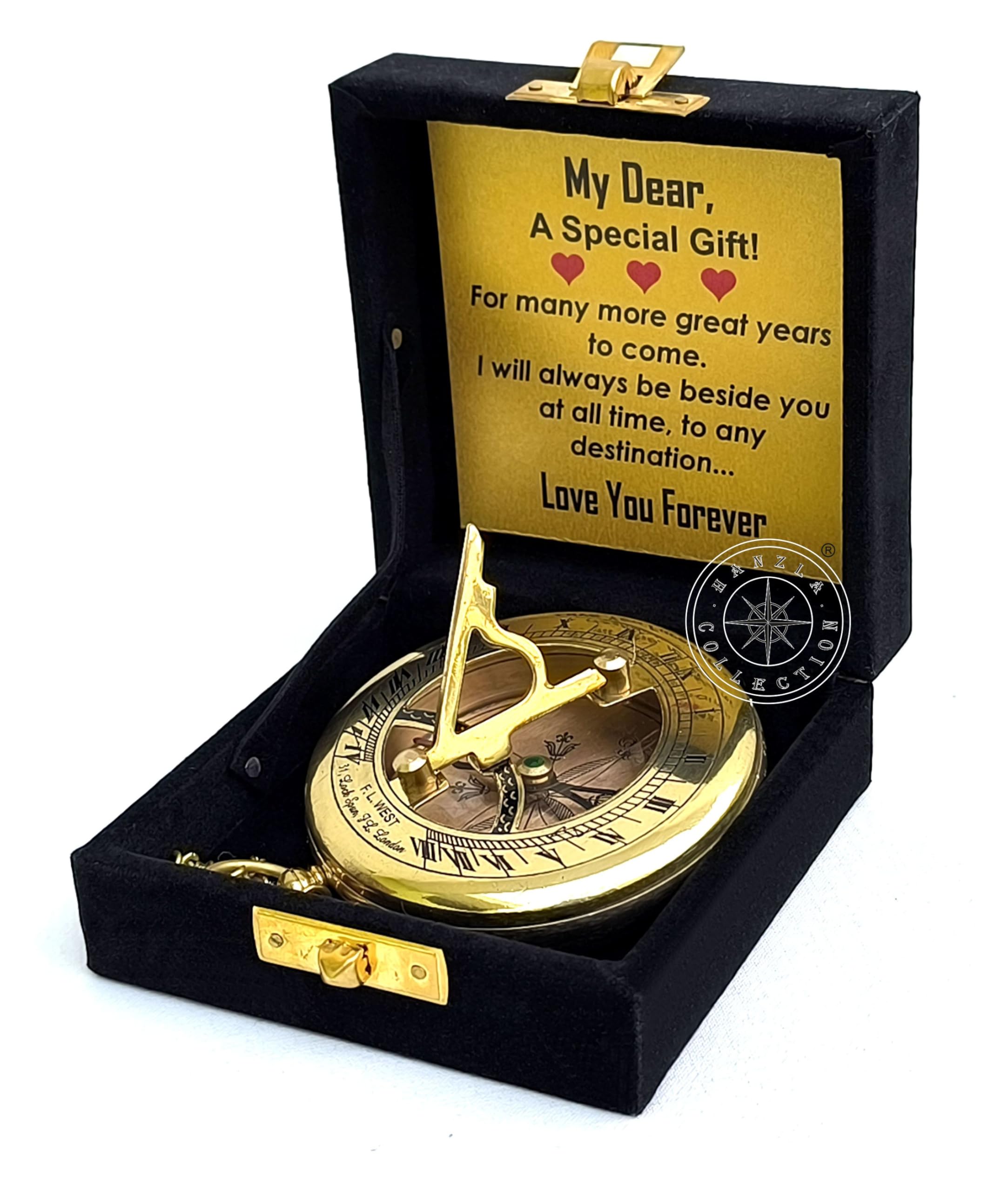 Antique Brass Sundial Compass with Velvet Box view 14