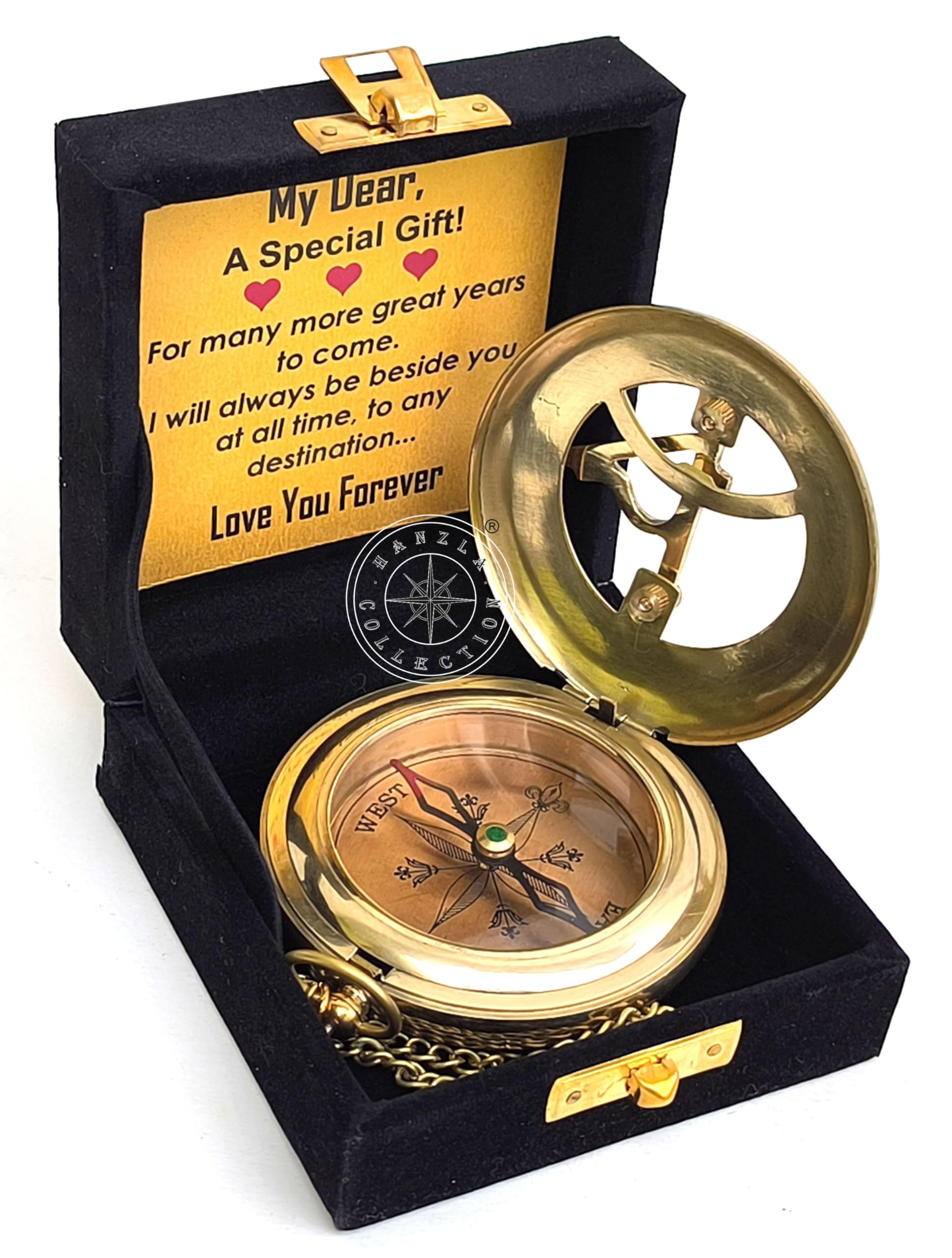Antique Brass Sundial Compass with Velvet Box view 16