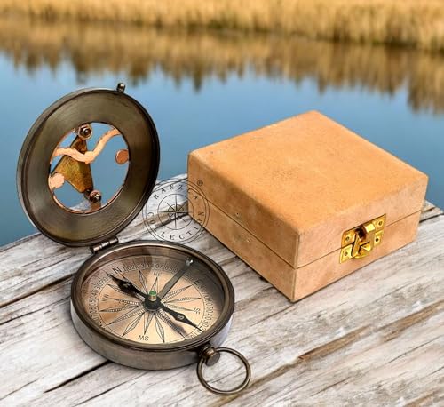 Antique Brass Sundial Compass with Velvet Box view 4
