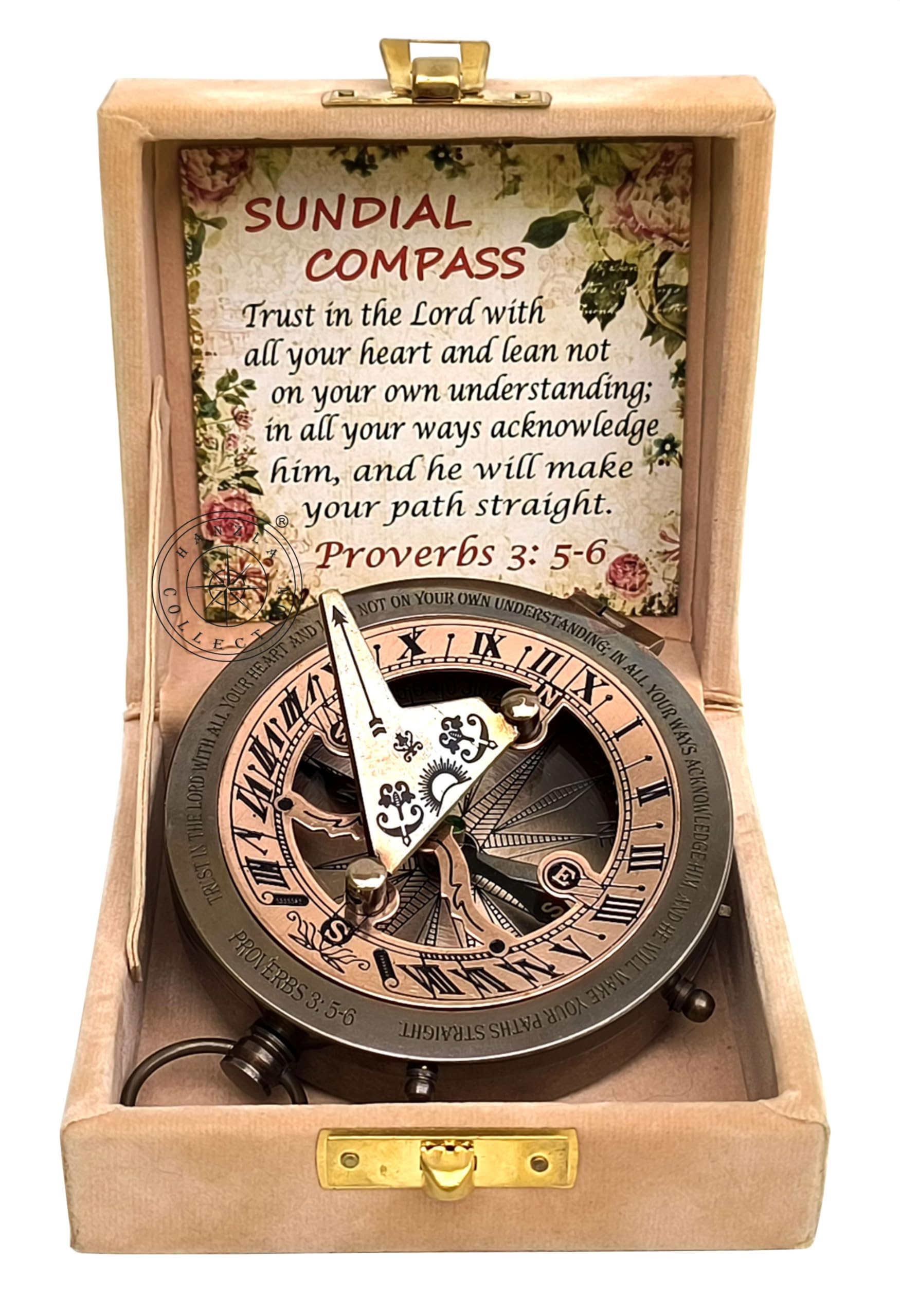 Antique Brass Sundial Compass with Velvet Box view 13