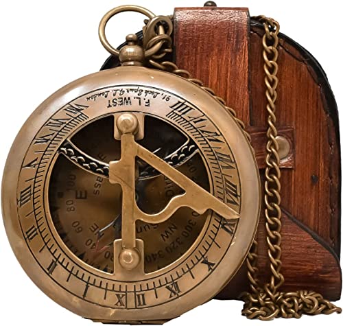 Antique Brass Sundial Compass with Leather Presentation Box view 2