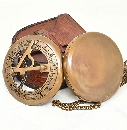 Antique Brass Sundial Compass with Leather Presentation Box view 10