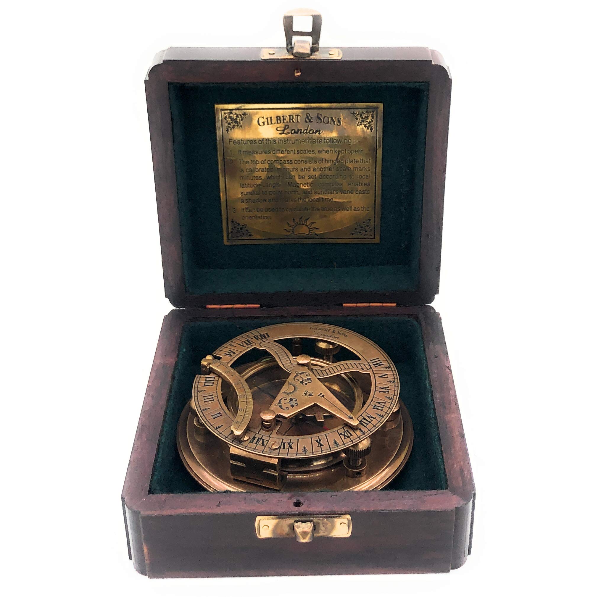Antique Brass Sundial Compass with Presentation Box view 3