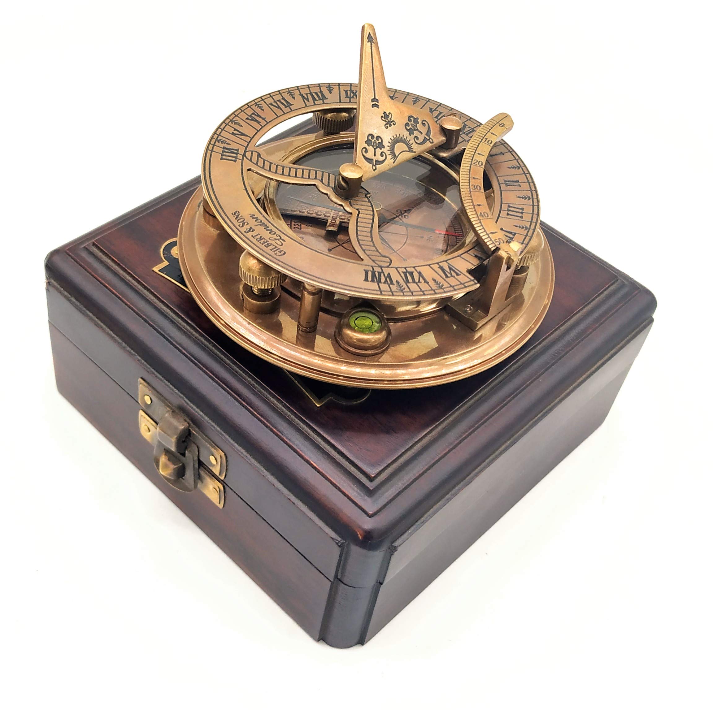 Antique Brass Sundial Compass with Presentation Box view 12