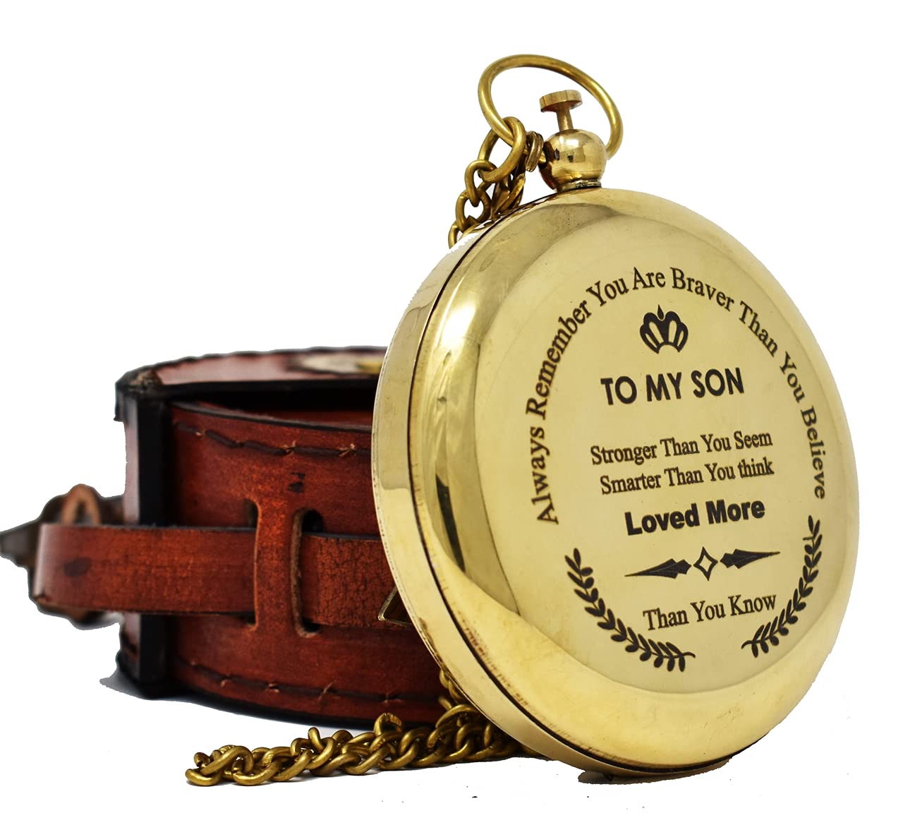 Polished Brass Sundial Compass with Red Leather Case view 12