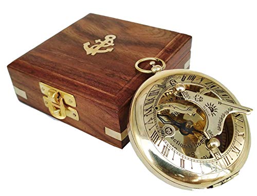Antique Brass Sundial Compass with Wooden Box view 3