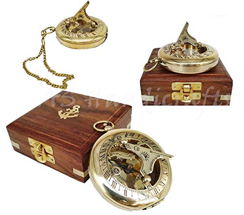 Antique Brass Sundial Compass with Wooden Box view 4