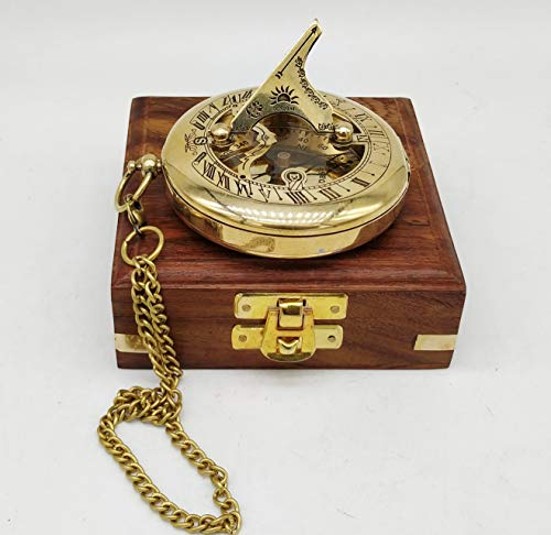 Antique Brass Sundial Compass with Wooden Box view 12