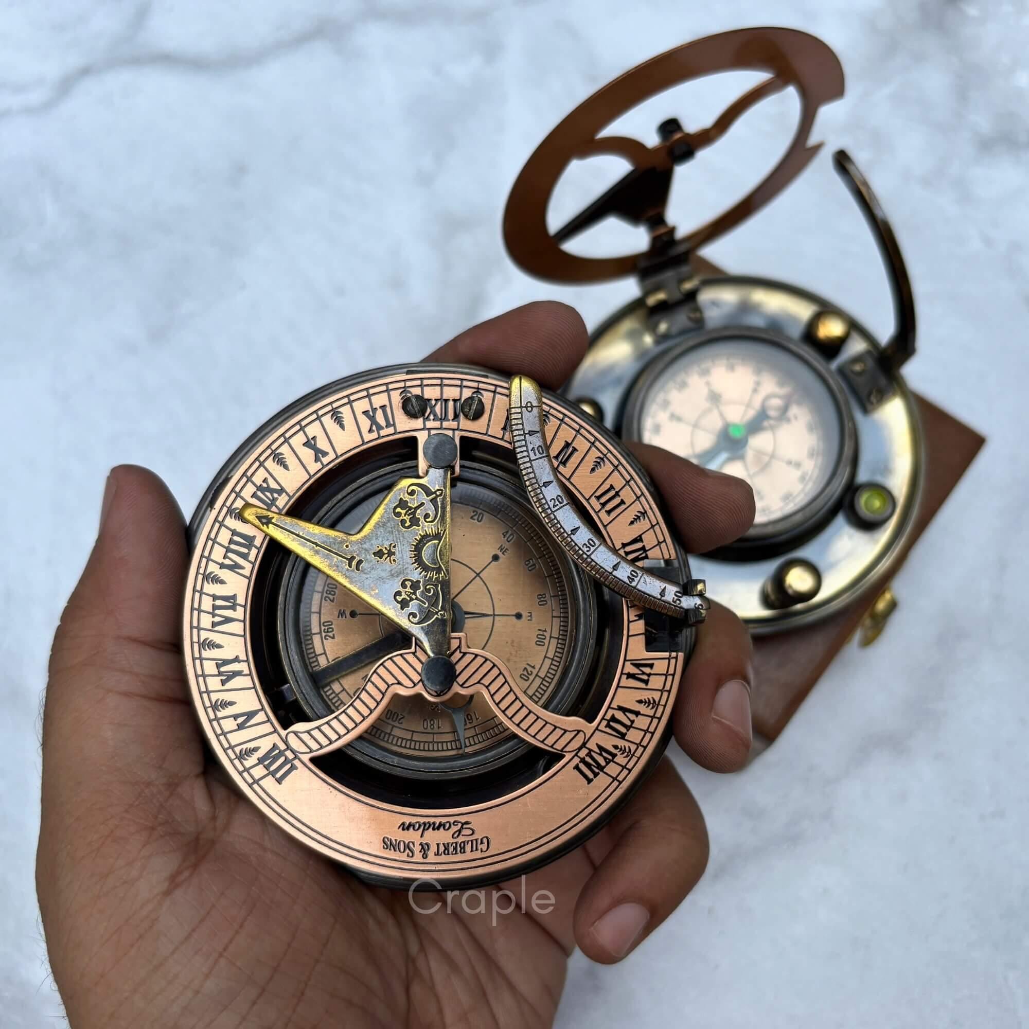 Antique Brass Sundial Compass with Fitted Wooden Presentation Box view 7