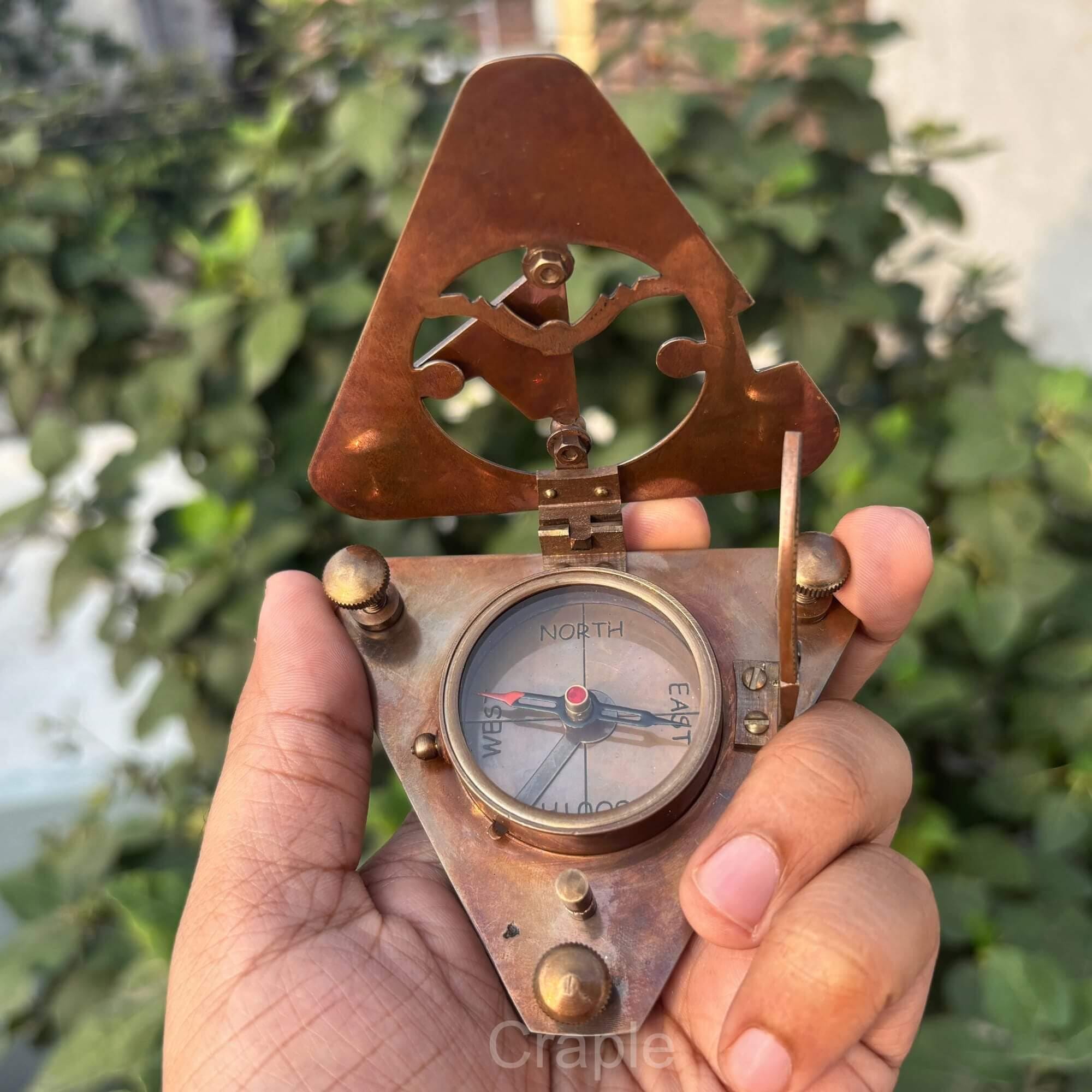 Antique Brass Sundial Compass with Fitted Wooden Presentation Box view 2