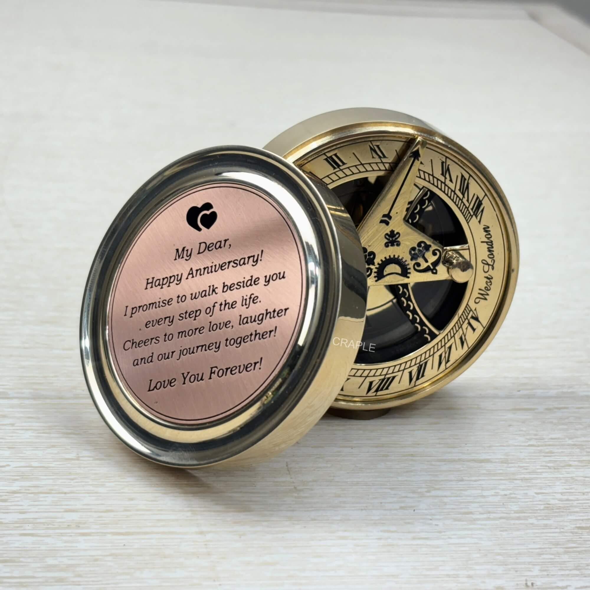 Polished Brass Sundial Compass, No Case view 2