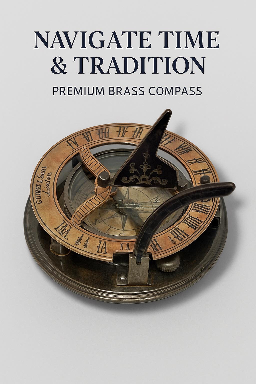Black Antique Brass Sundial Compass with Black Wooden Presentation Box view 3