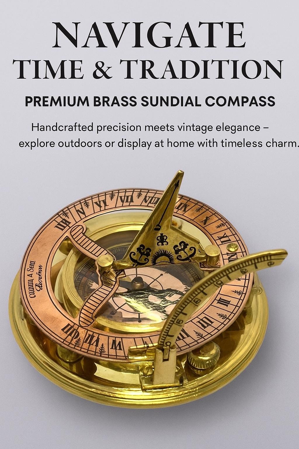 Black Antique Brass Sundial Compass with Black Wooden Presentation Box view 3