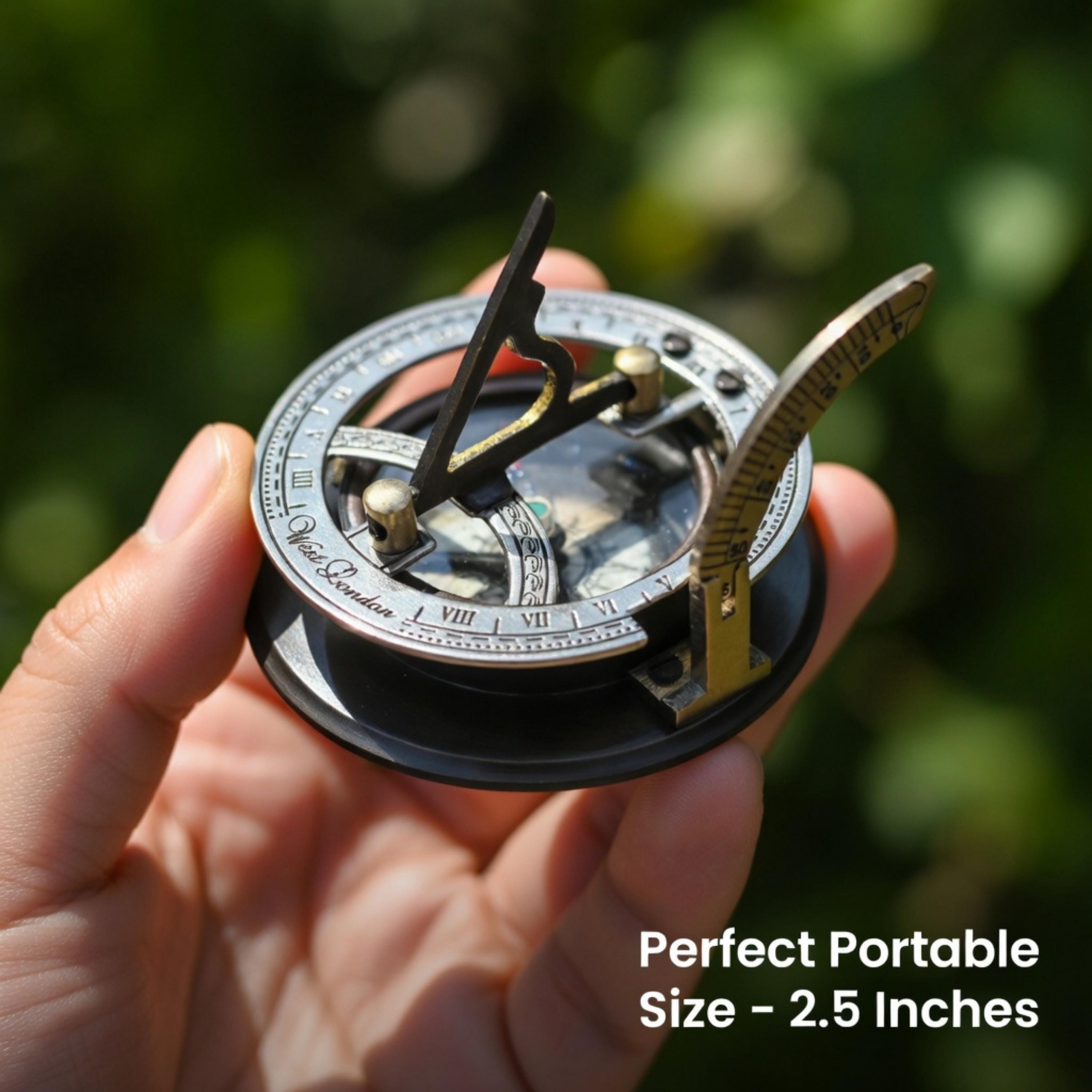 Black Antique Brass Sundial Compass with Black Wooden Presentation Box view 6
