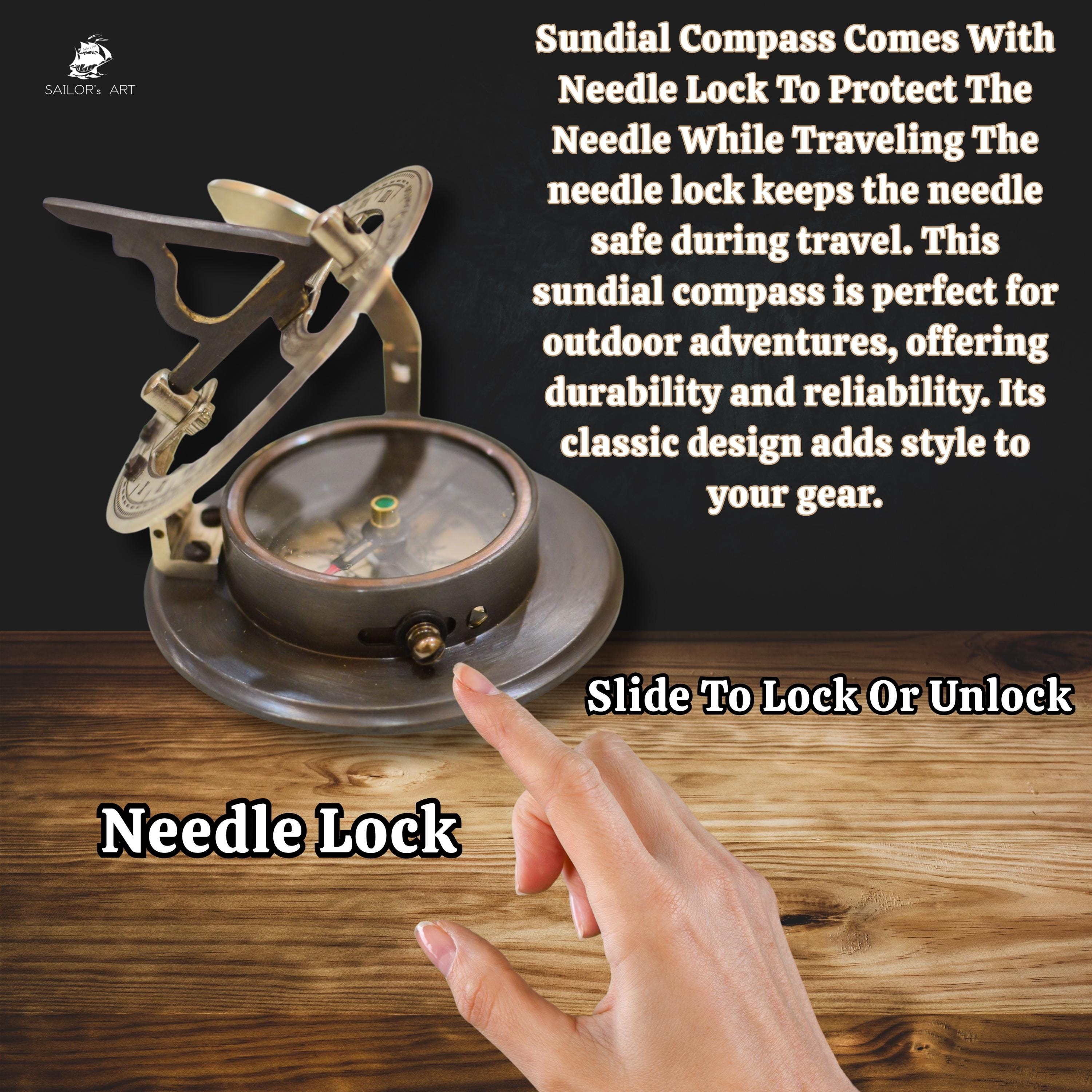 Black Antique Brass Sundial Compass with Black Wooden Presentation Box view 10