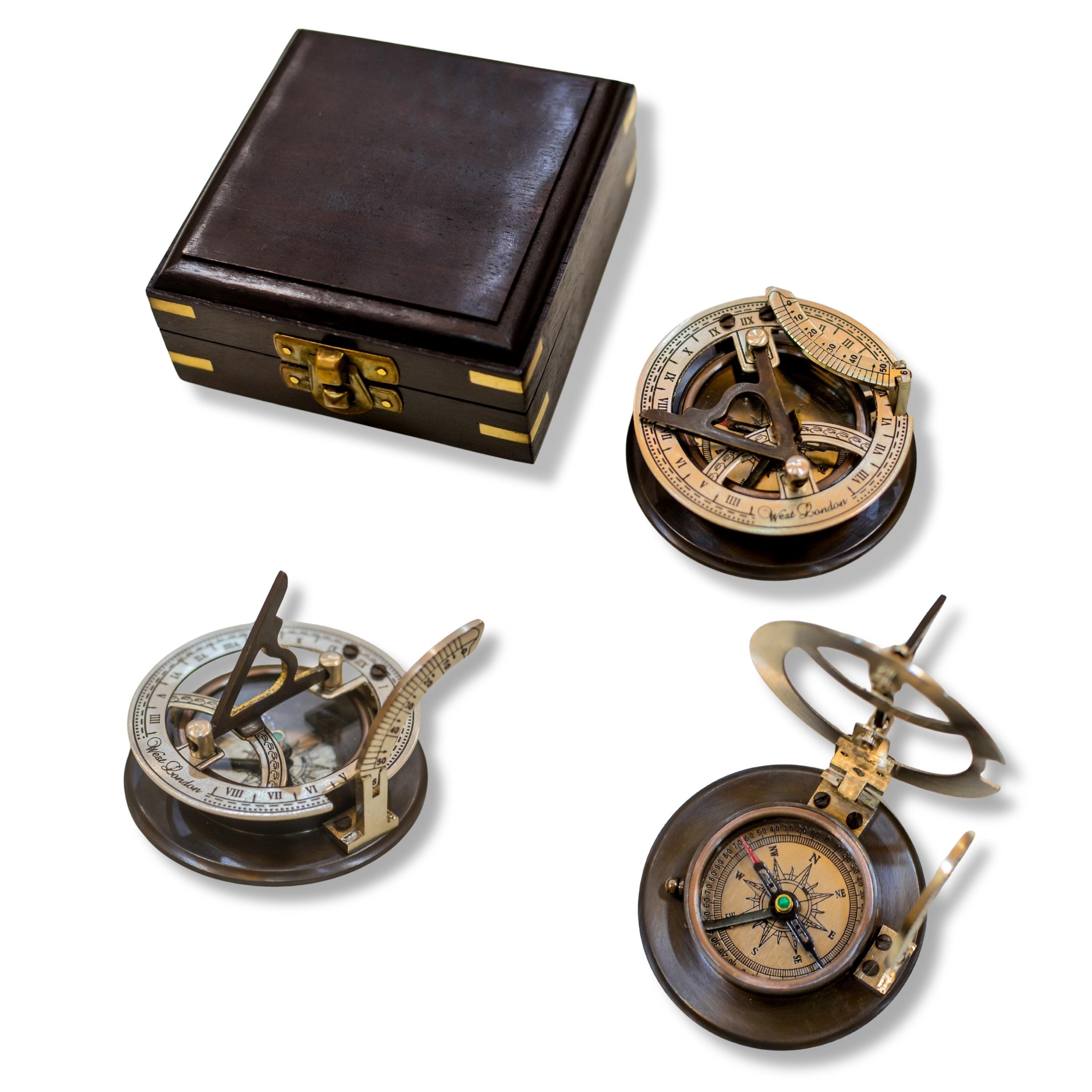 Black Antique Brass Sundial Compass with Black Wooden Presentation Box view 13
