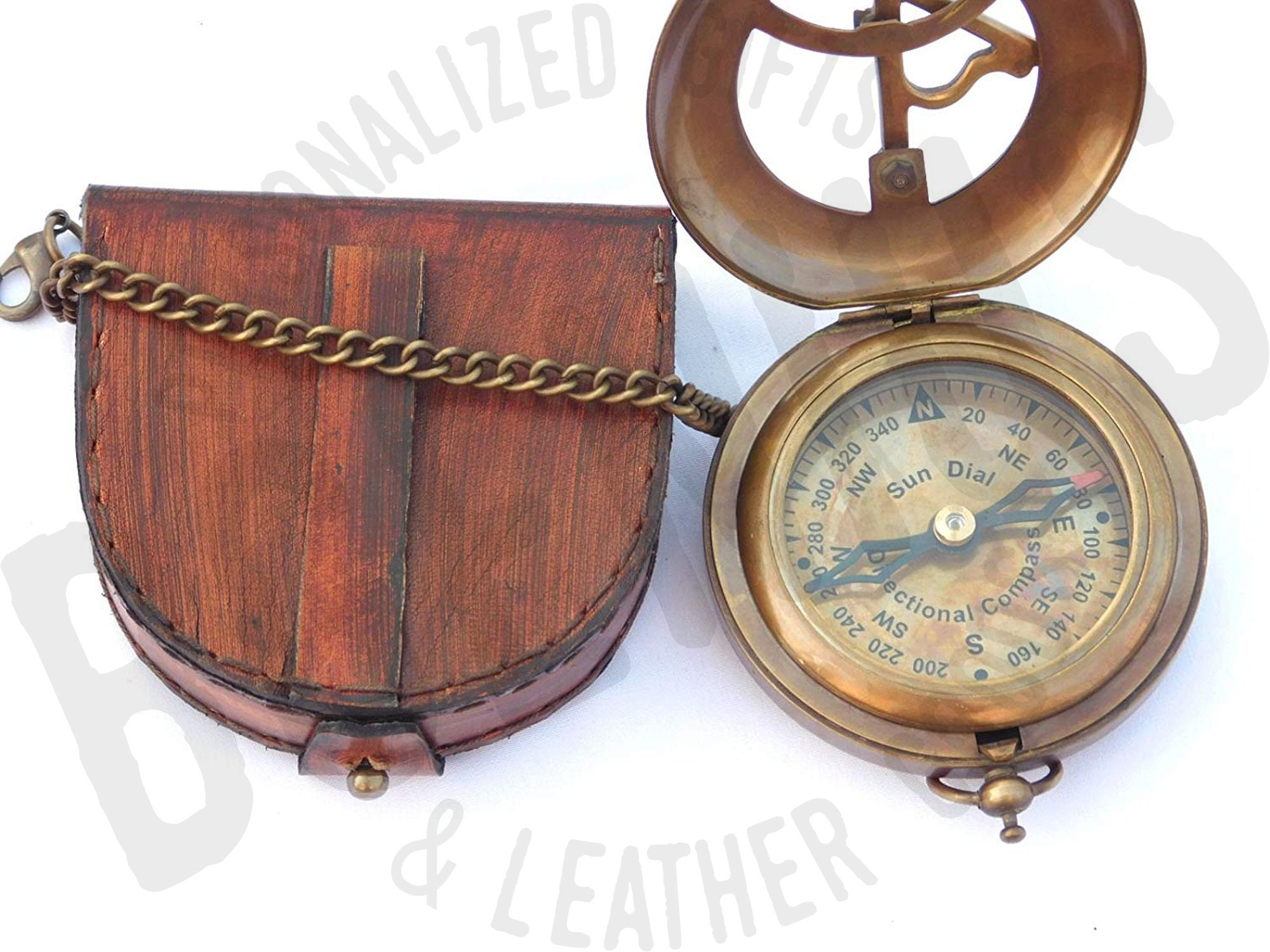 Antique Brass Sundial Compass with Wooden Box view 5
