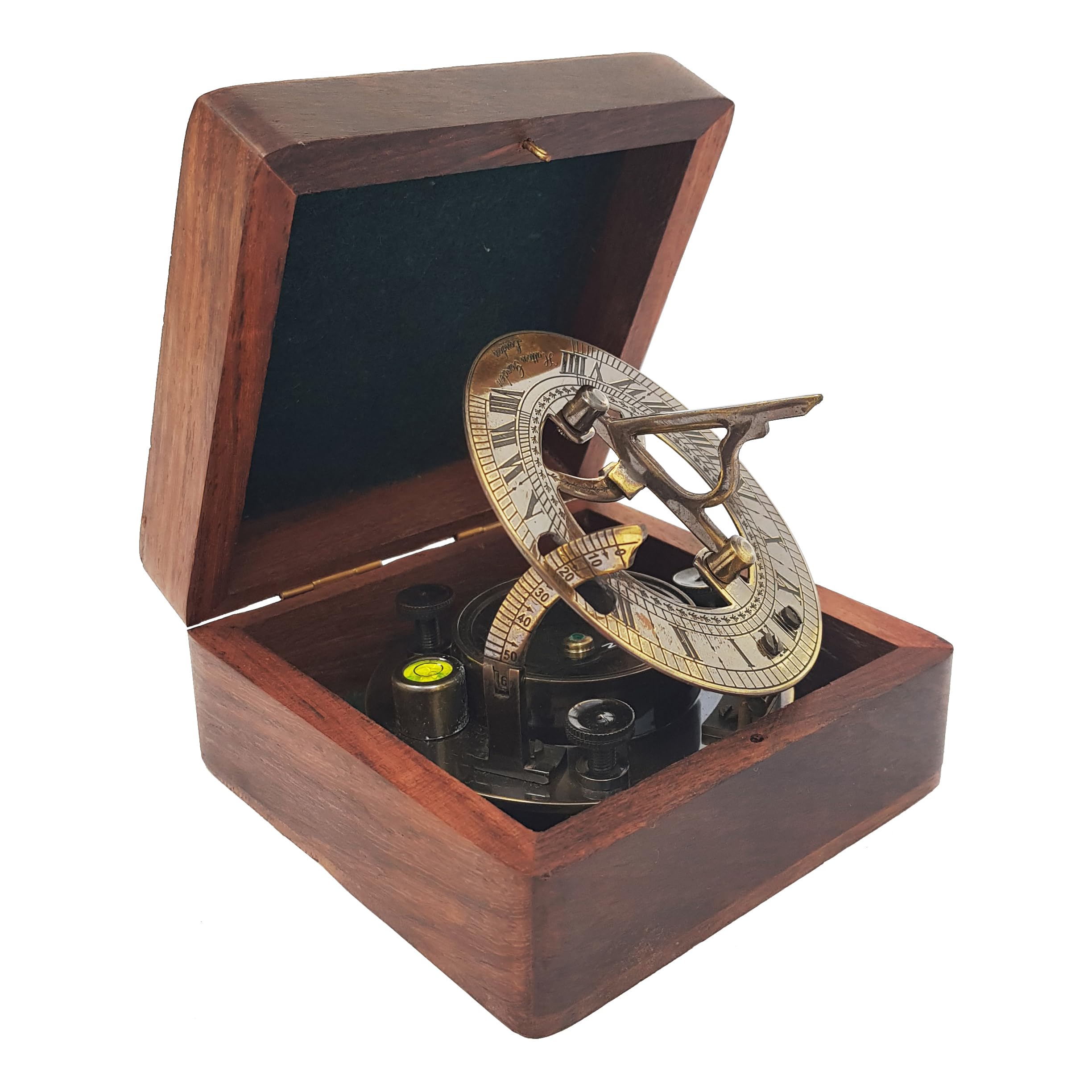 Antique Brass Sundial Compass with Wooden Box view 5