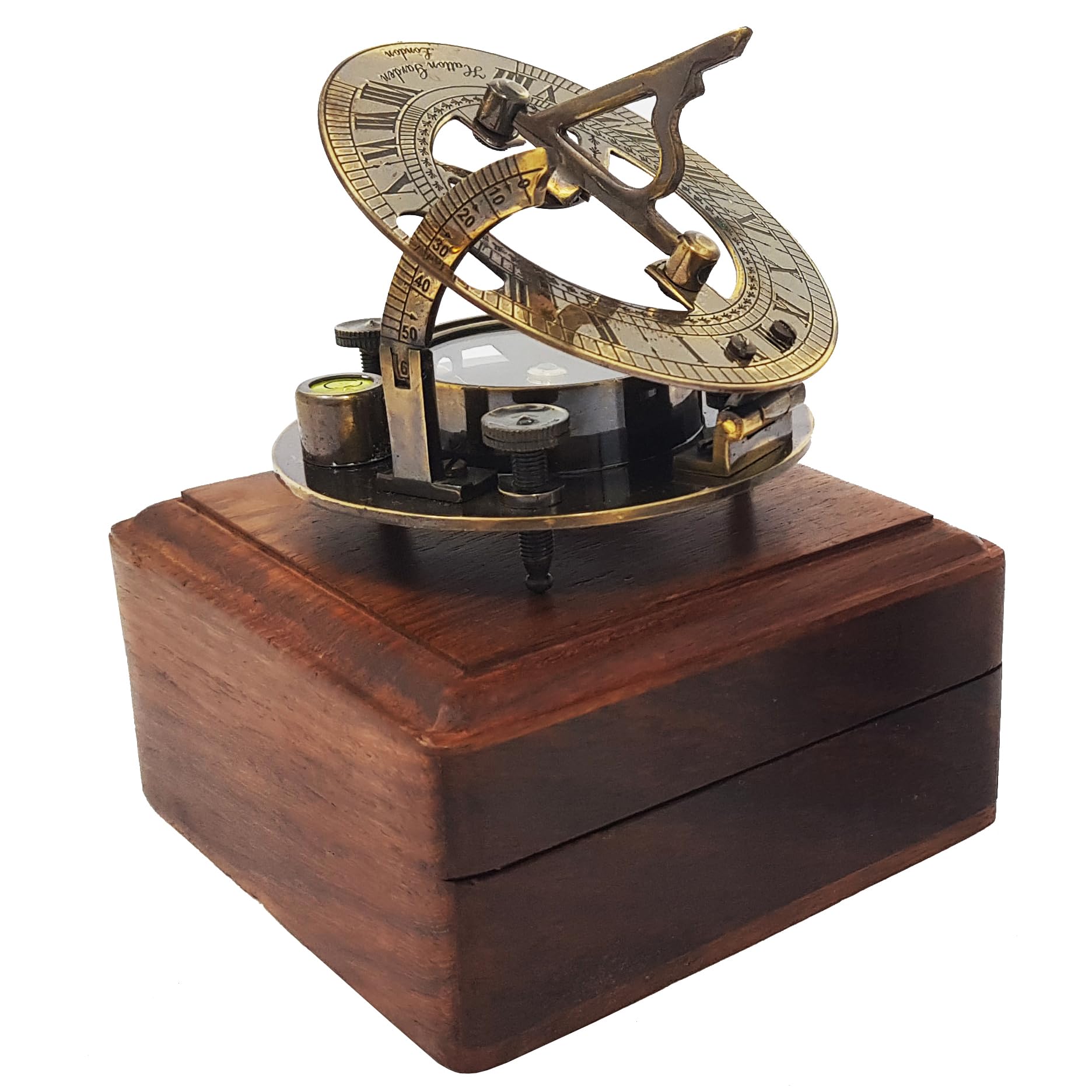 Antique Brass Sundial Compass with Wooden Box view 15