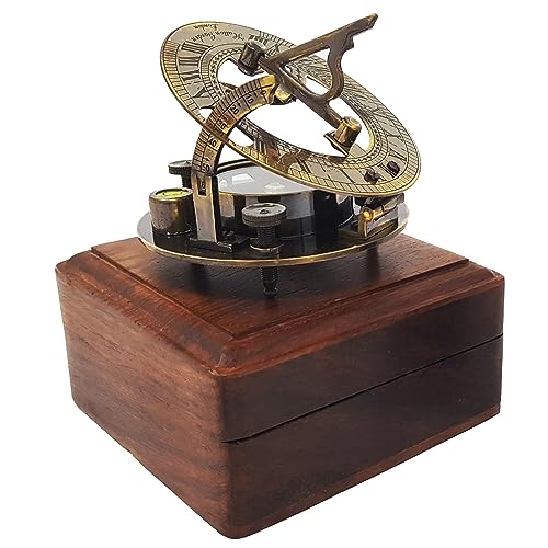 Antique Brass Sundial Compass with Wooden Box view 16