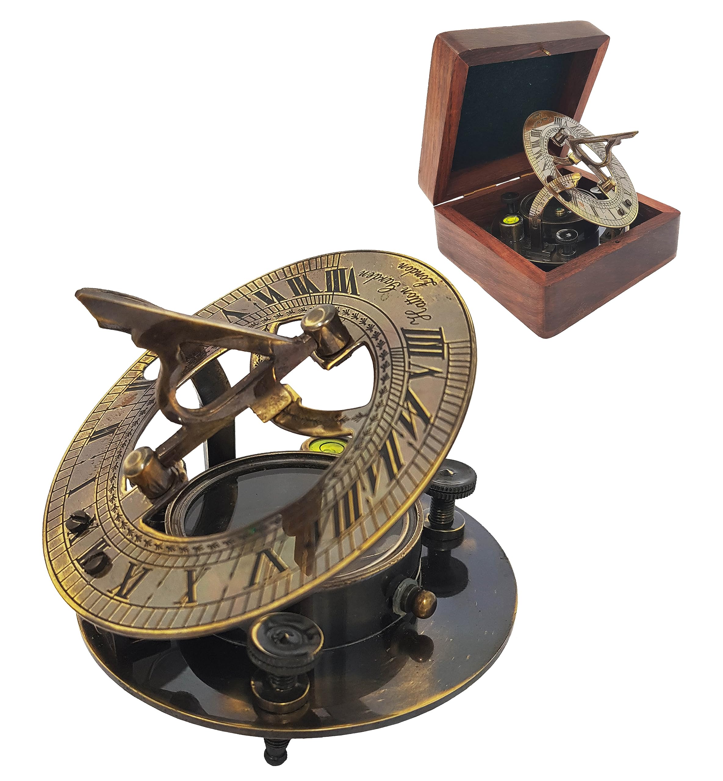 Antique Brass Sundial Compass with Wooden Box view 18