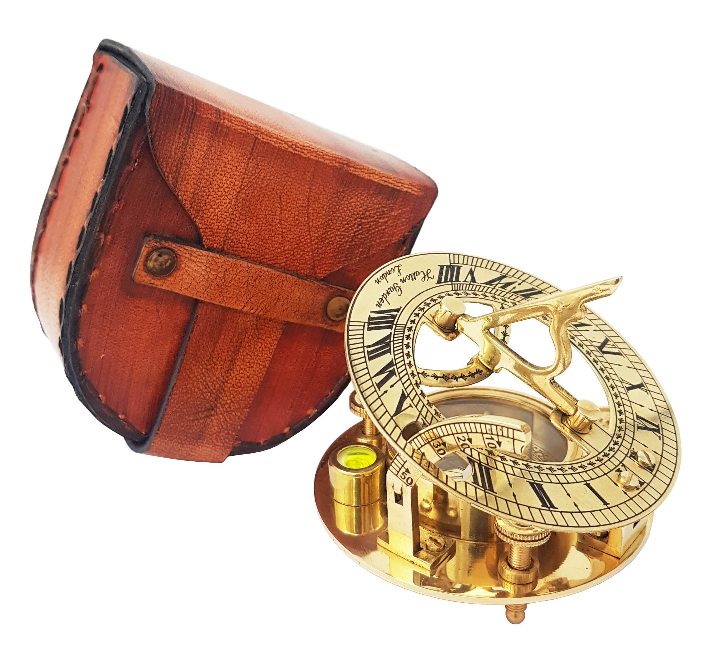Antique Brass Sundial Compass with Leather Case view 12