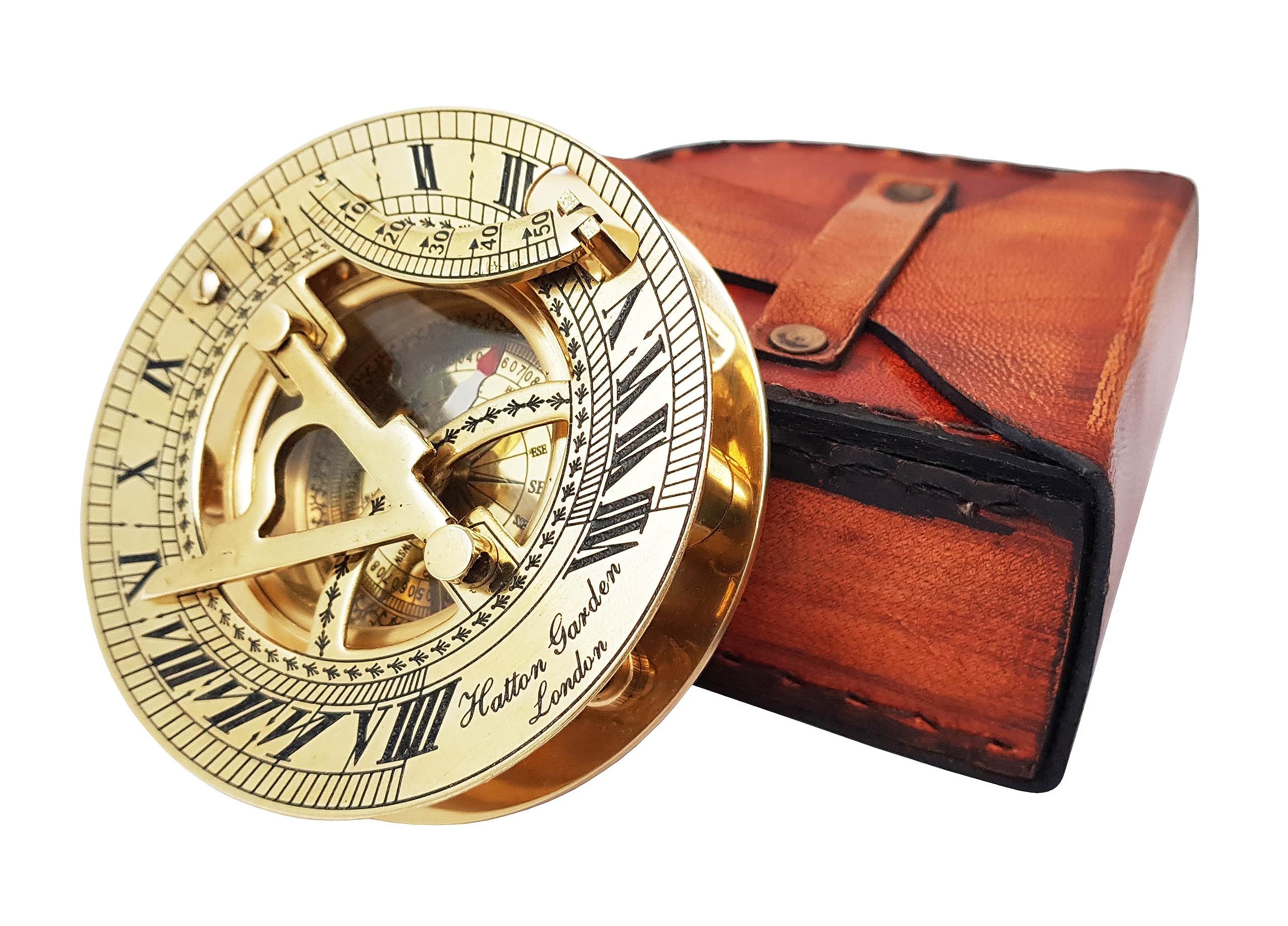 Antique Brass Sundial Compass with Leather Case view 14