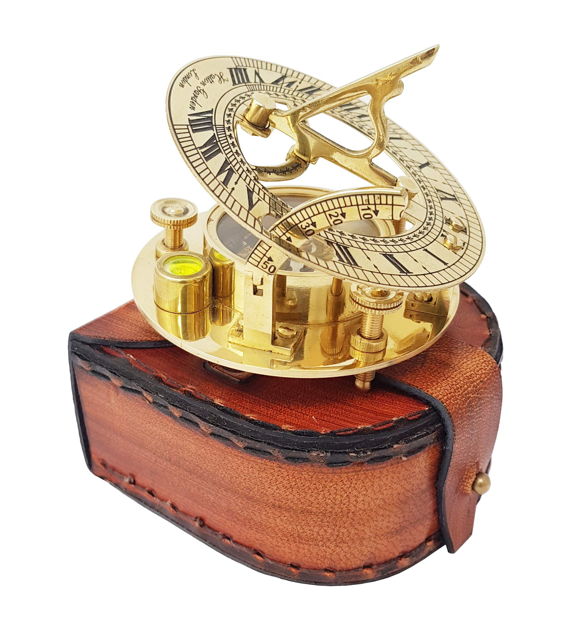 Antique Brass Sundial Compass with Leather Case view 17