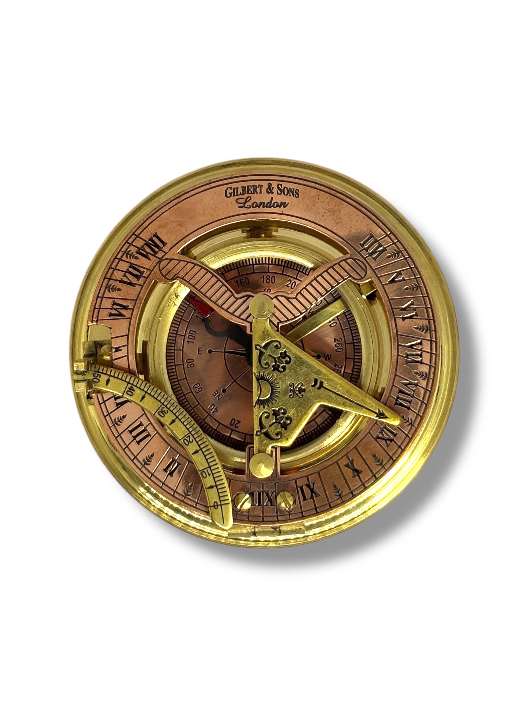 Polished Brass Sundial Compass with Leather Presentation Box view 6