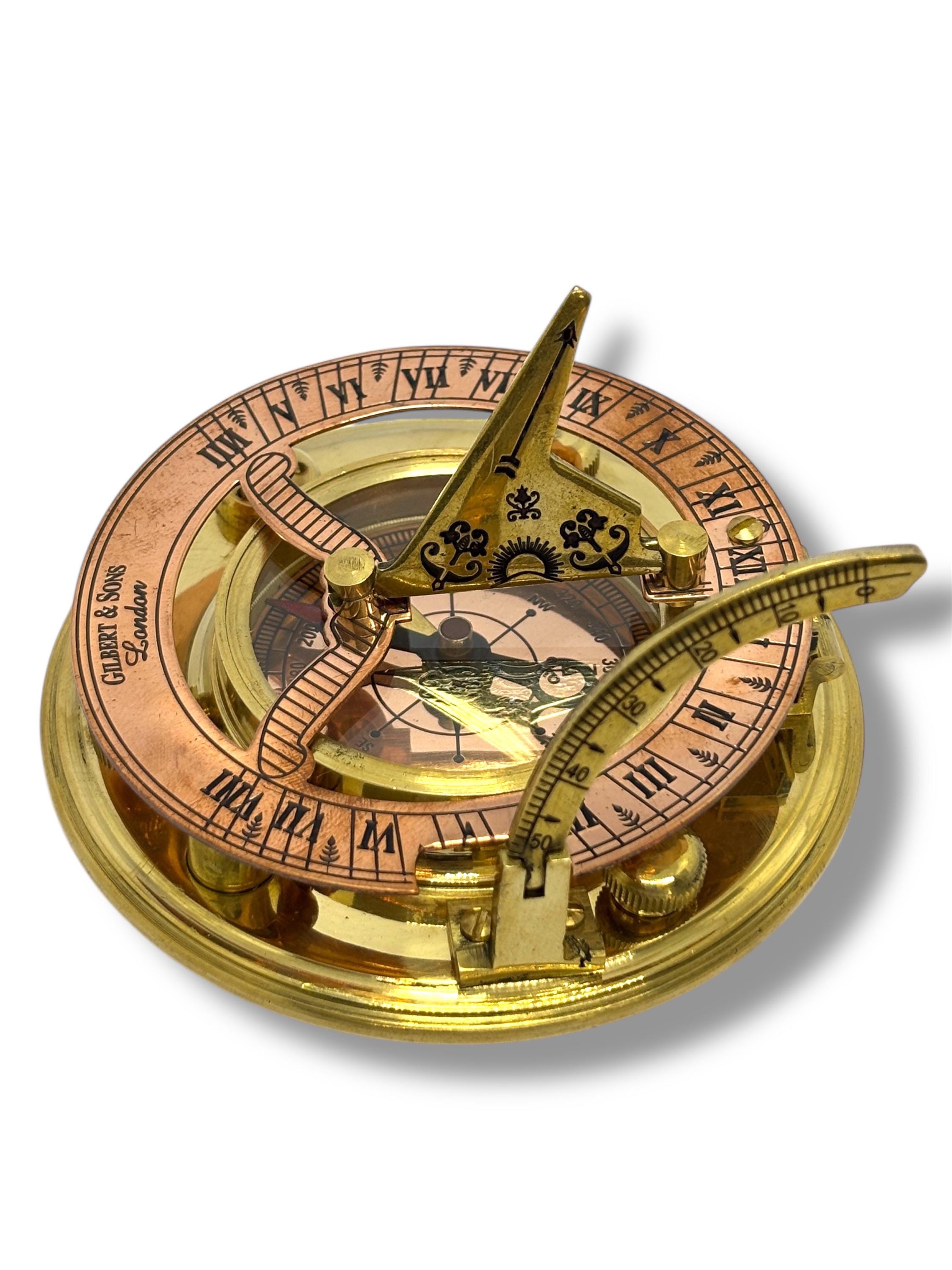 Polished Brass Sundial Compass with Leather Presentation Box view 8