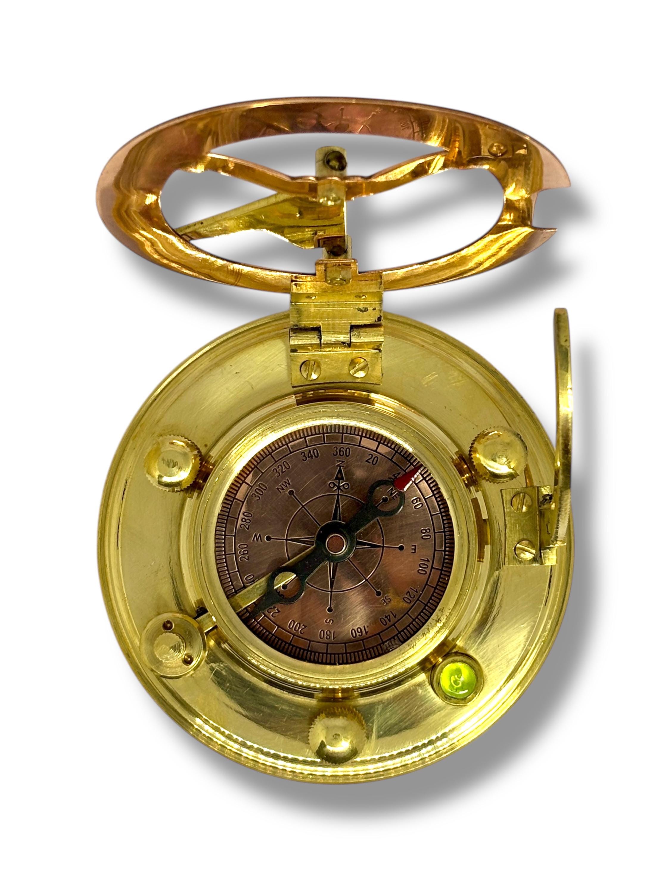 Polished Brass Sundial Compass with Leather Presentation Box view 9