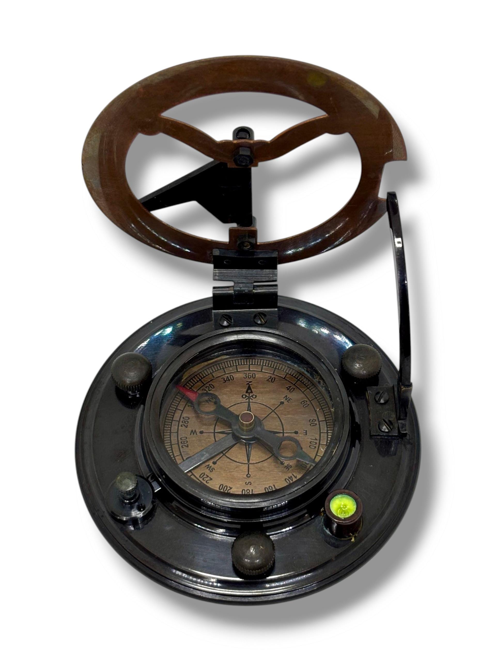 Black Antique Brass Sundial Compass with Leather Presentation Box view 9