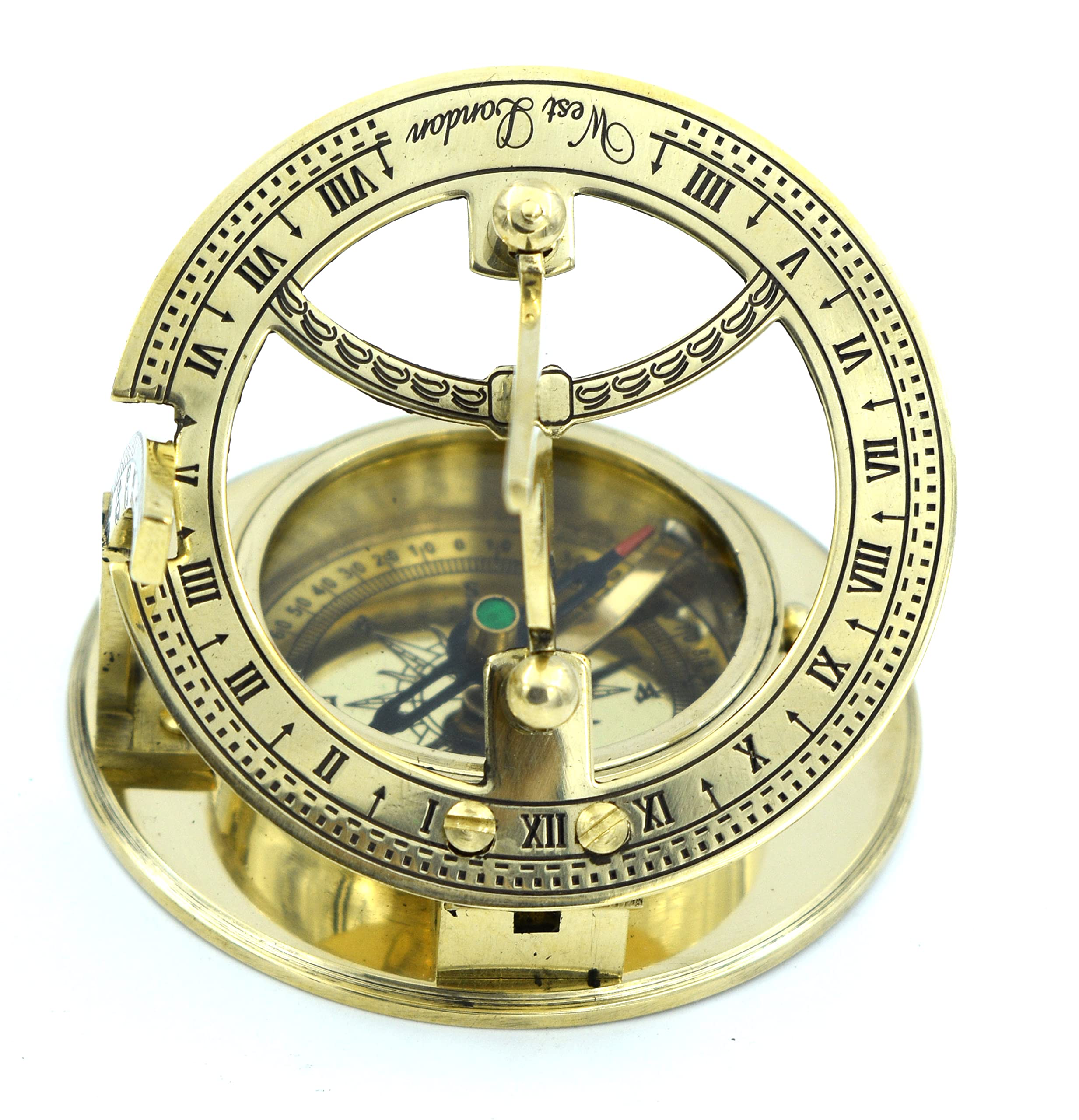Antique Brass Sundial Compass with Wooden Box view 2