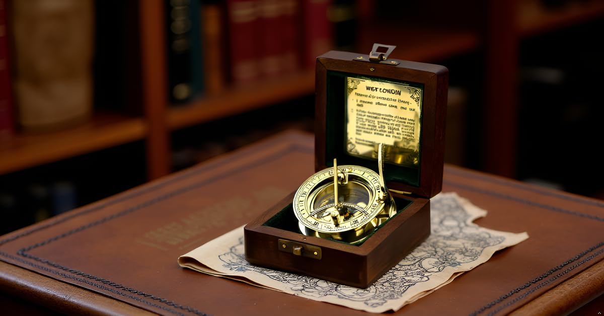 Antique Brass Sundial Compass with Wooden Box view 6