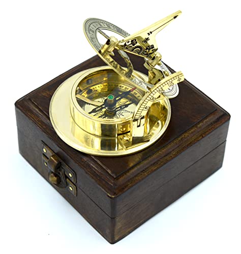 Antique Brass Sundial Compass with Wooden Box view 8