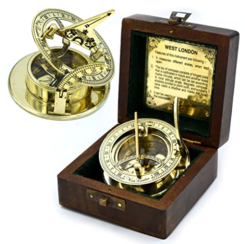 Antique Brass Sundial Compass with Wooden Box view 14