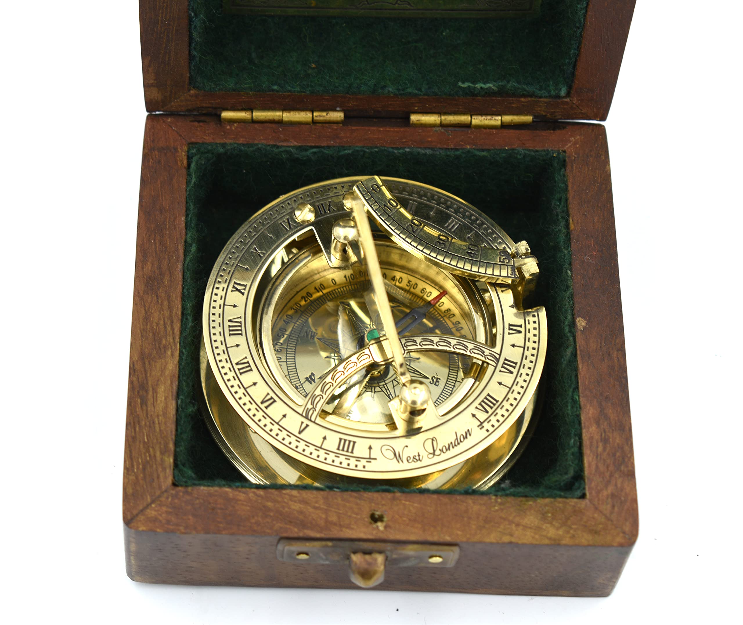 Antique Brass Sundial Compass with Wooden Box view 15