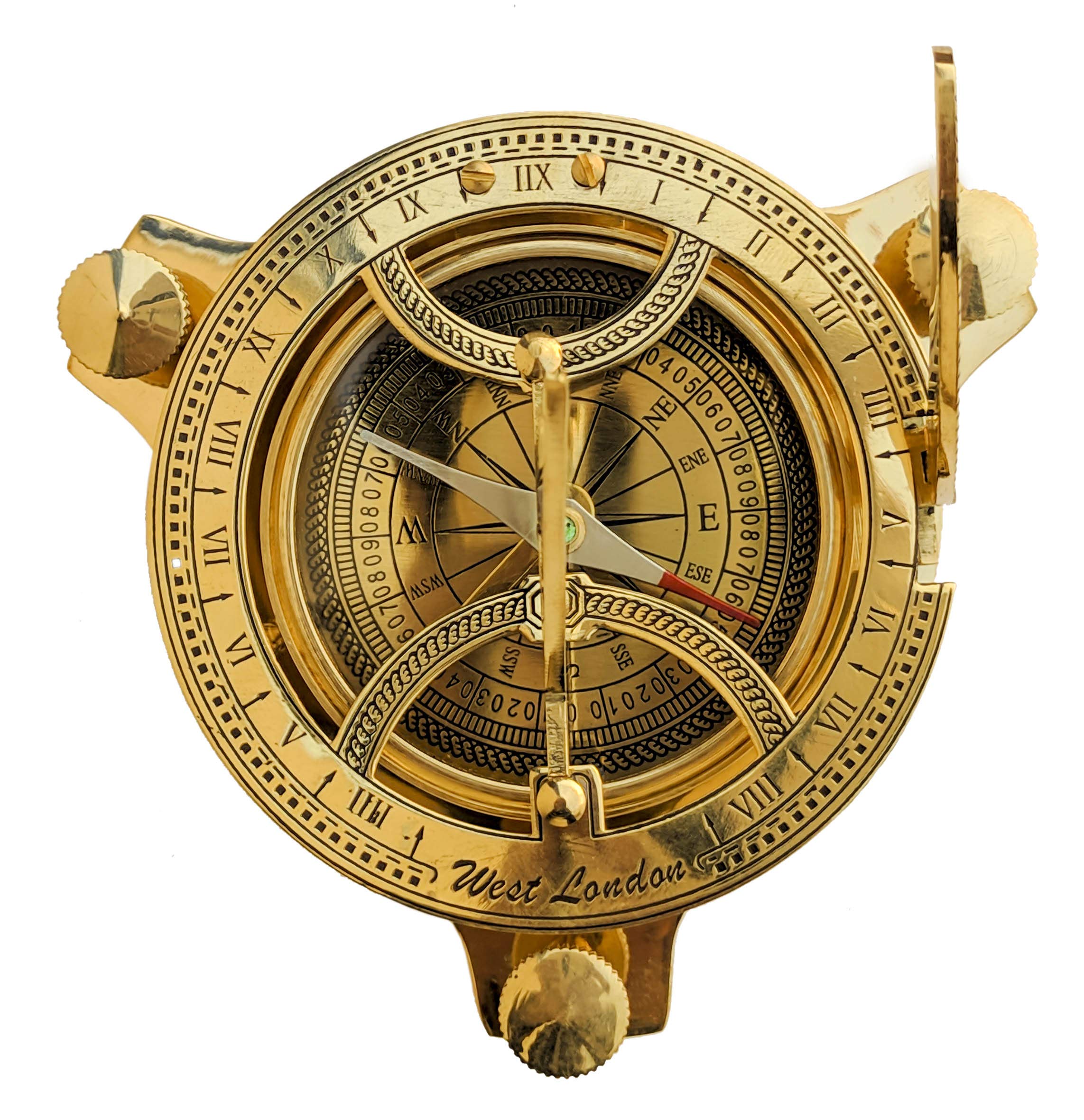 Polished Brass Sundial Compass, No Case view 7