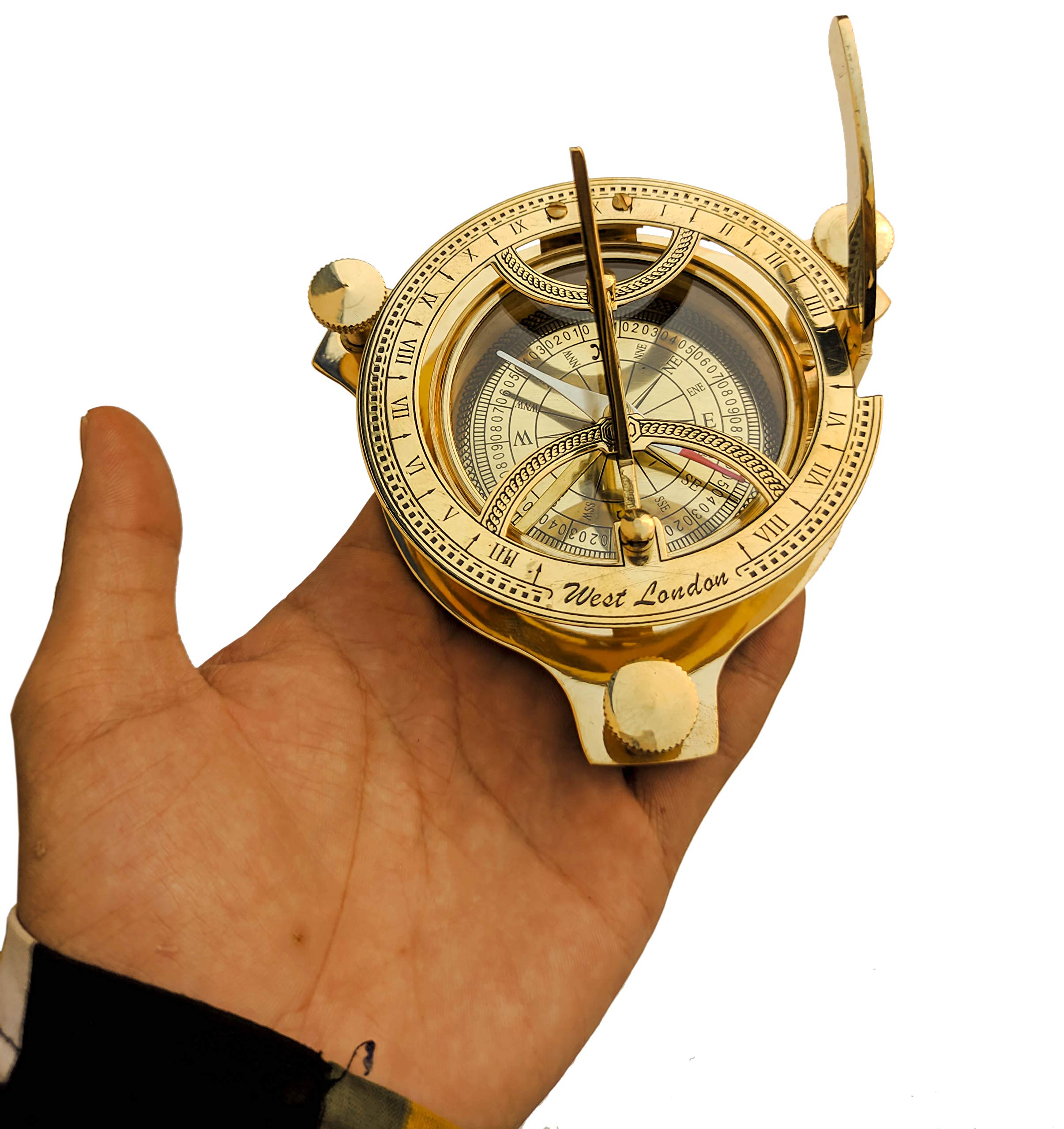 Polished Brass Sundial Compass, No Case view 11