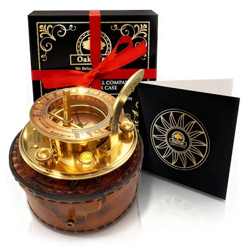 Polished Brass Sundial Compass with Red Leather Round Case view 10