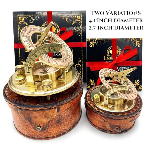 Polished Brass Sundial Compass with Red Leather Round Case view 18