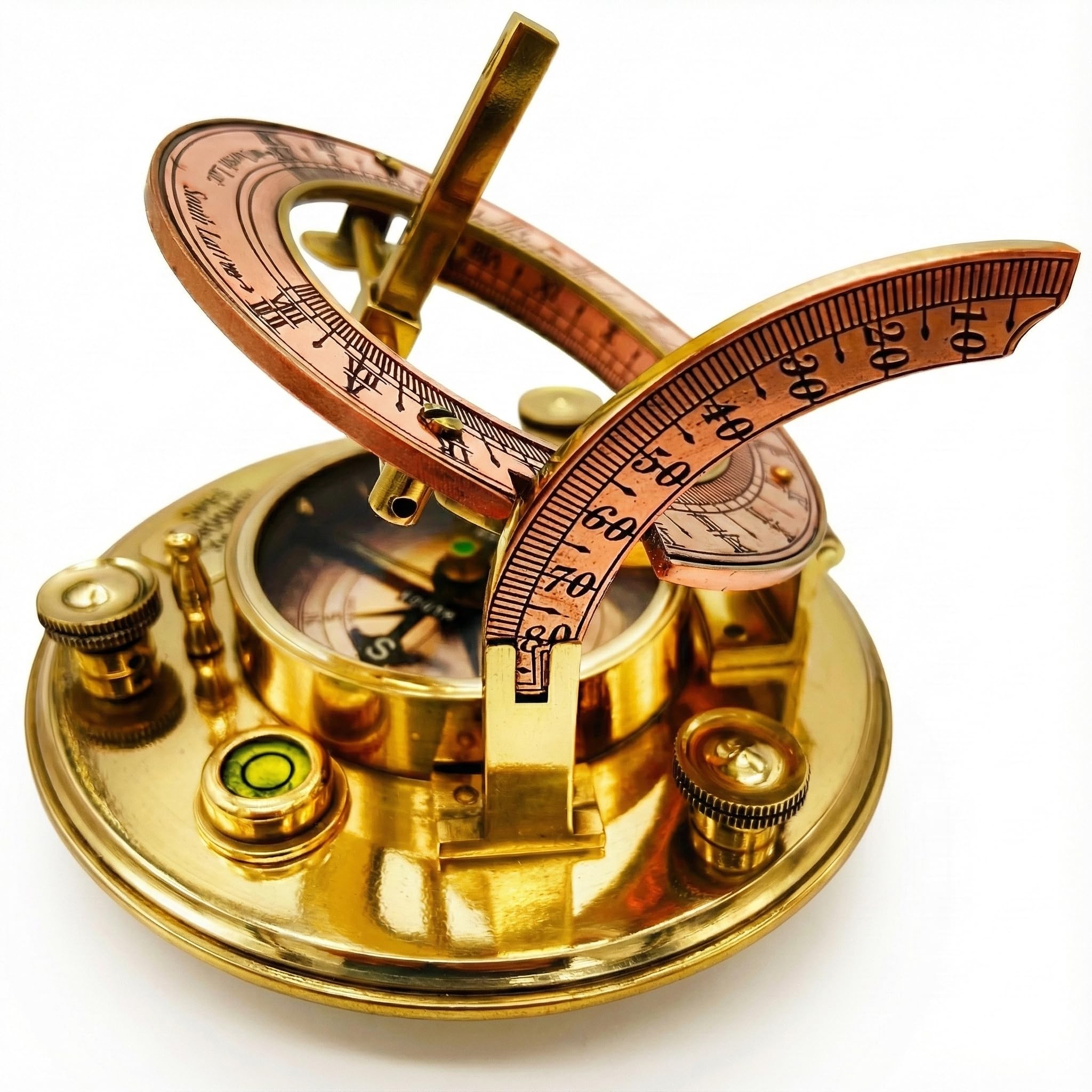 Polished Brass Sundial Compass with Red Leather Round Case view 21