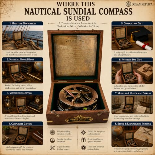 Antique Brass Sundial Compass with Rosewood Presentation Box view 5