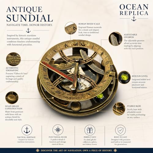 Antique Brass Sundial Compass with Rosewood Presentation Box view 7