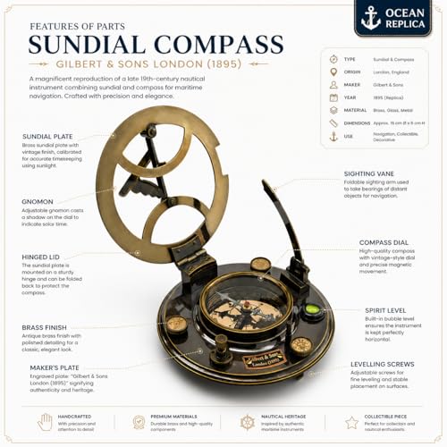 Antique Brass Sundial Compass with Rosewood Presentation Box view 9
