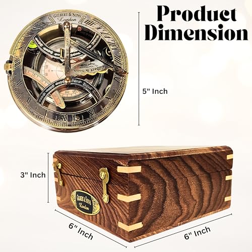 Black Antique Brass Sundial Compass with Rosewood Presentation Box view 4